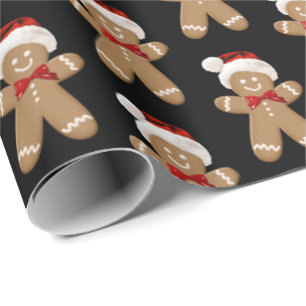 cute gingerbread man with Santa hat Wrapping Paper