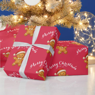 Cute Gingerbread Man with Santa Hat - Wrapping Paper