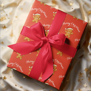 Cute Gingerbread Man with Santa Hat - Wrapping Paper