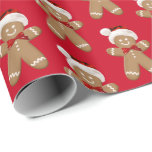 cute gingerbread man with Santa hat Wrapping Paper<br><div class="desc">Cute gingerbread man cookie with Santa Claus cap on red background.
Background colour can be changed.</div>