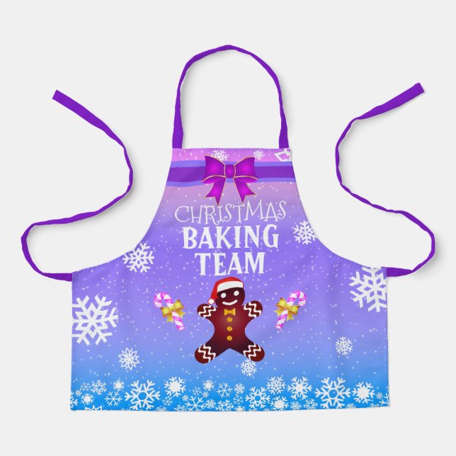 Cute Gingerbread Man with Snowflakes Baking Team Apron (Front)