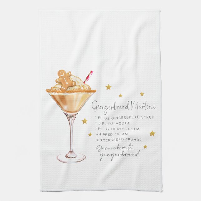 Cute Gingerbread Martini Cocktail Recipe Tea Towel (Vertical)