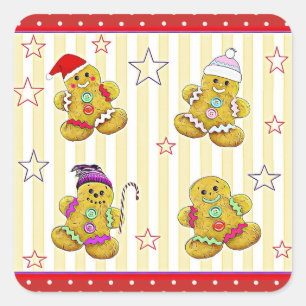 Cute Gingerbread Men Christmas Square Sticker