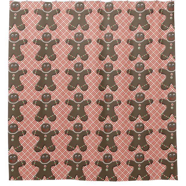 Cute Gingerbread Men Holiday Christmas Shower Curtain (Front)