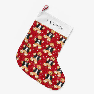 Cute Gingerbread Men in Tuxedos Christmas Large Christmas Stocking