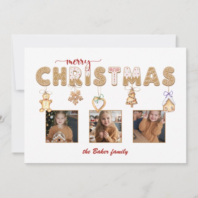 Cute Gingerbread Merry Christmas Multiphoto Holiday Card (Front)