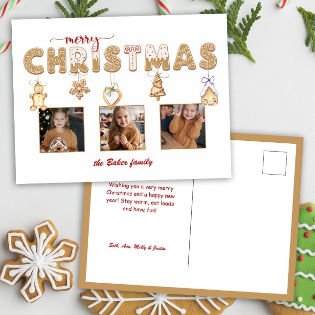 Cute Gingerbread Merry Christmas Multiphoto Holiday Postcard (Creator Uploaded)