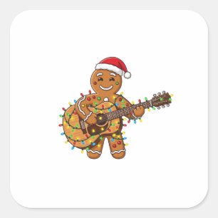 Cute Gingerbread Musician Playing Guitar Square Sticker