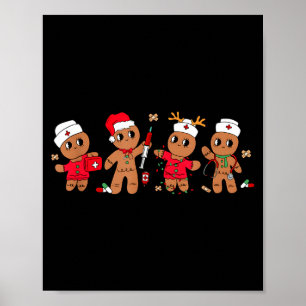 Cute Gingerbread Nurse Christmas Design Medical Hu Poster