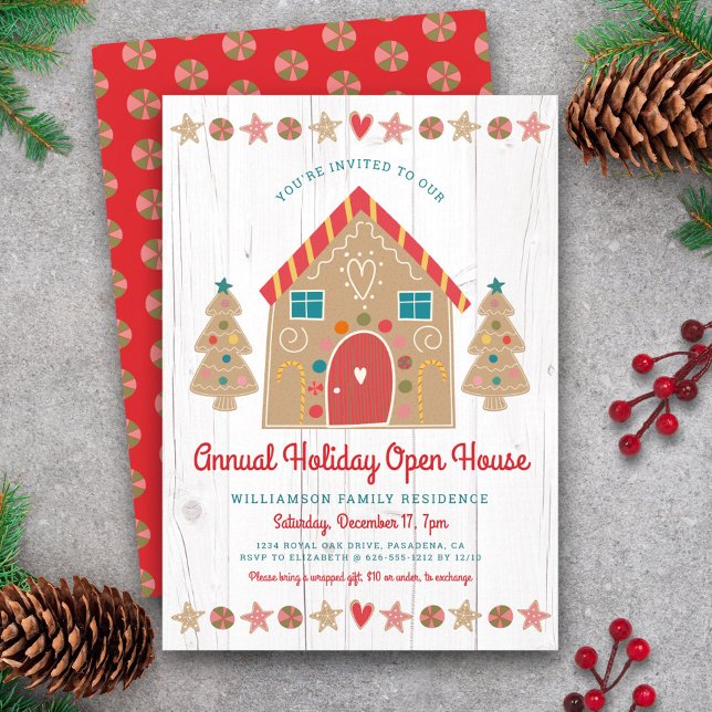Cute Gingerbread Open House Rustic Christmas Party Invitation (Creator Uploaded)