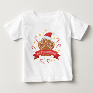 Cute Gingerbread Paw Print Baby's First Christm Baby T-Shirt