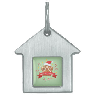  Cute Gingerbread Paw Print   Baby's First Christm Pet ID Tag