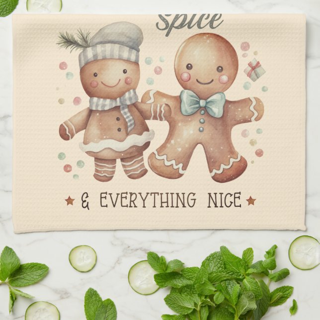 Cute Gingerbread People Holiday Tea Towel (Folded)