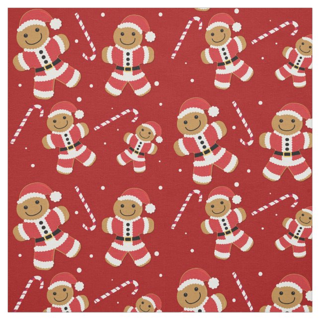 Cute Gingerbread Santa Christmas Fabric (Swatch)