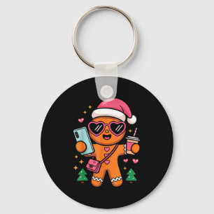 Cute Gingerbread Taking Selfie Christmas Pajama To Key Ring