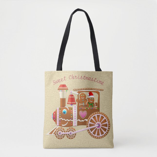 Cute Gingerbread Train And Aeroplane Cartoon Tote Bag (Front)