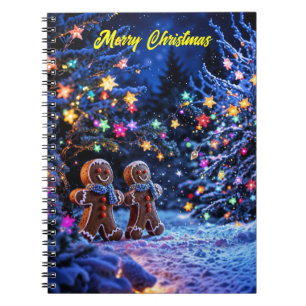 Cute gingerbread winter starry lights art notebook
