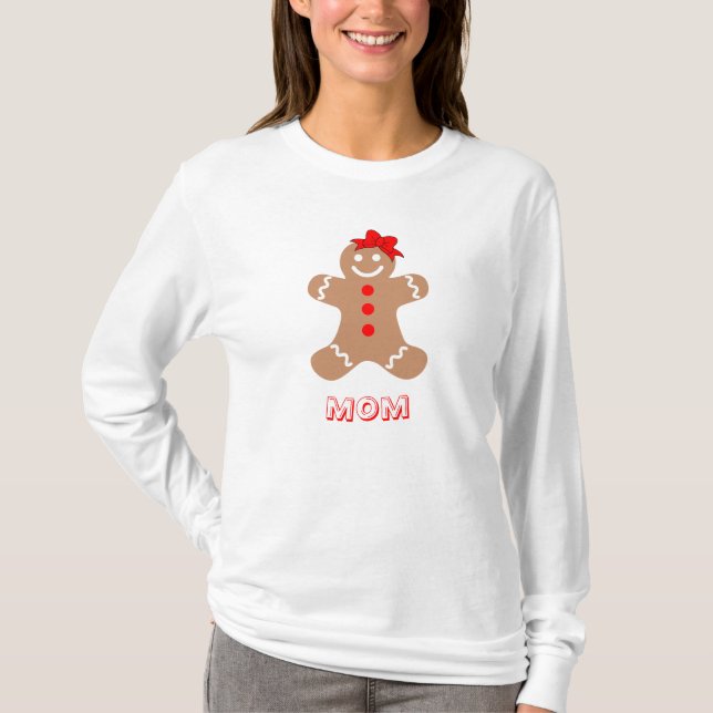 Cute Gingerbread with Bow Mum Red  Brown White T-Shirt (Front)
