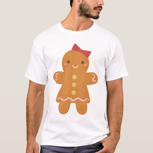 Cute Gingerbread Woman with Bow T-Shirt (Front)