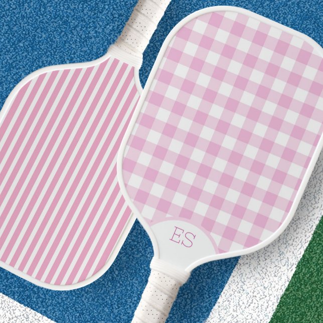 Cute gingham and stripe pink pickleball paddle (Creator Uploaded)