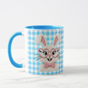 Cute Gingham Bunny Pink Heart Glasses  Mug