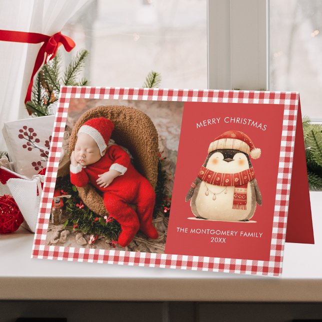 Cute Gingham Check Family Christmas Photo Card (Creator Uploaded)