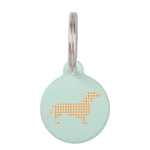 Cute Gingham Dachshund Duck Egg Blue