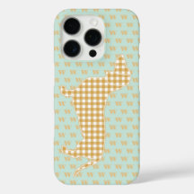 Cute Gingham Dachshund Monogram Duck Egg Blue