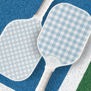 Cute gingham dots preppy blue pickleball paddle