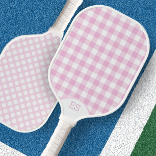Cute gingham dots preppy pink pickleball paddle