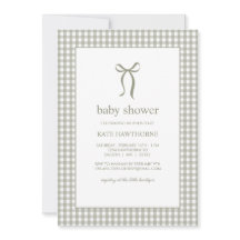 Cute Gingham Green Bow Gender Neutral Baby Shower