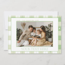 Cute Gingham Green Plaid Custom Photo Holiday card