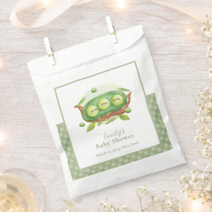 Cute Gingham Greenery Sweet Pea In Pod Baby Shower Favour Bags