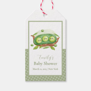 Cute Gingham Greenery Sweet Pea In Pod Baby Shower Gift Tags