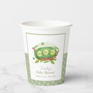 Cute Gingham Greenery Sweet Pea In Pod Baby Shower Paper Cups
