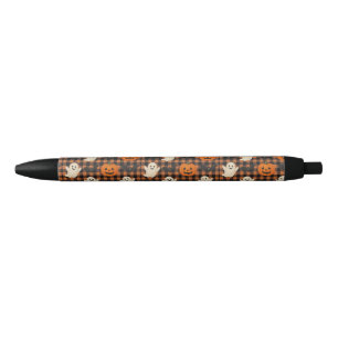 Cute, gingham halloween ghost pumpkin bats  black ink pen