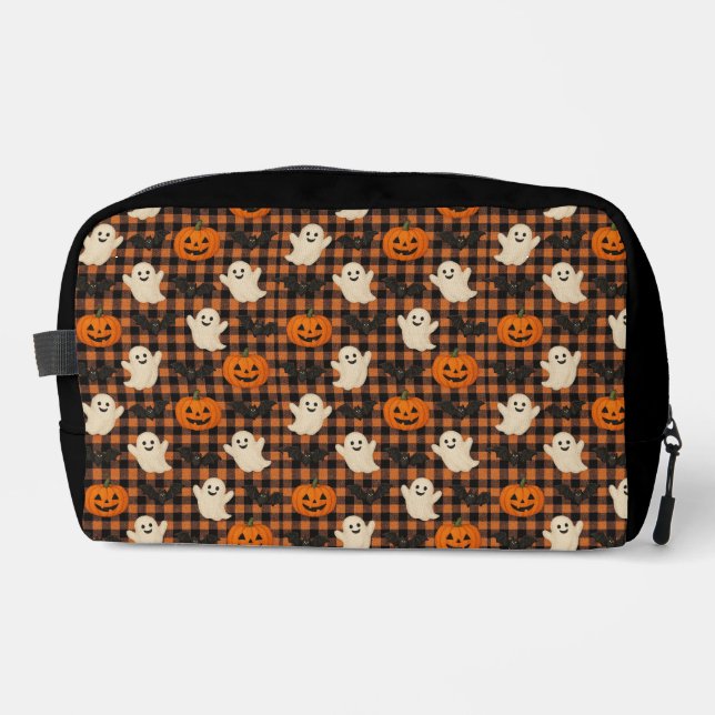 Cute, gingham halloween ghost pumpkin bats  dopp kit (Front)