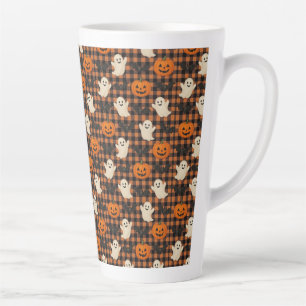 Cute, gingham halloween ghost pumpkin bats latte mug