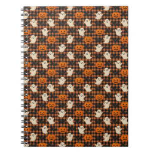 Cute, gingham halloween ghost pumpkin bats notebook