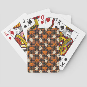Cute, gingham halloween ghost pumpkin bats playing cards