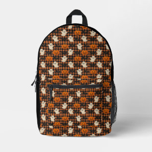 Cute, gingham halloween ghost pumpkin bats printed backpack