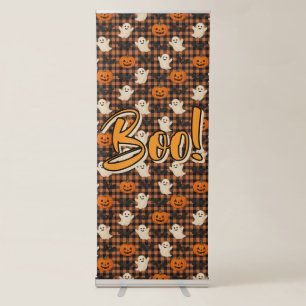Cute, gingham halloween ghost pumpkin bats retractable banner