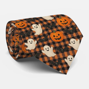 Cute, gingham halloween ghost pumpkin bats tie