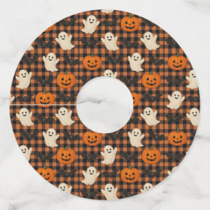 Cute, gingham halloween ghost pumpkin bats wine glass tag