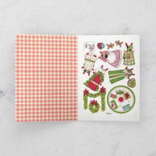 Cute Gingham Old Fashioned Christmas Paper Doll Card