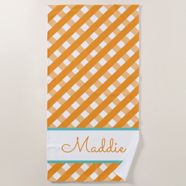 Cute Gingham Personalised Beach Towel (Front)