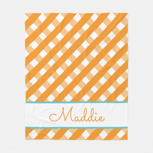 Cute Gingham Personalised Fleece Blanket (Front)