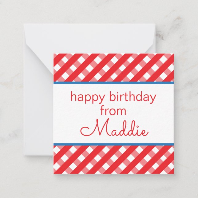 Cute Gingham Personalised Gift Enclosure Cards (Front)