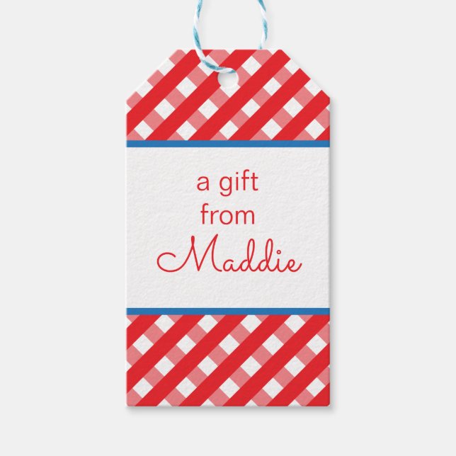 Cute Gingham Personalised Gift Tags (Front)
