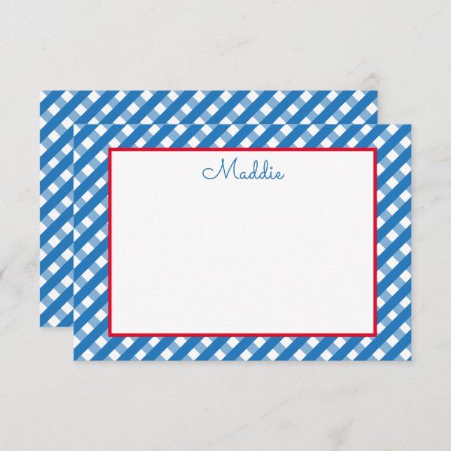 Cute Gingham Personalised Note Cards (Front/Back)